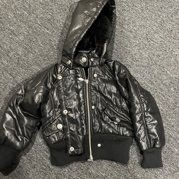 Paris Blues Black Puffer Jacket with Hooded Design and Glossy Finish size 5 - Picture 1 of 4